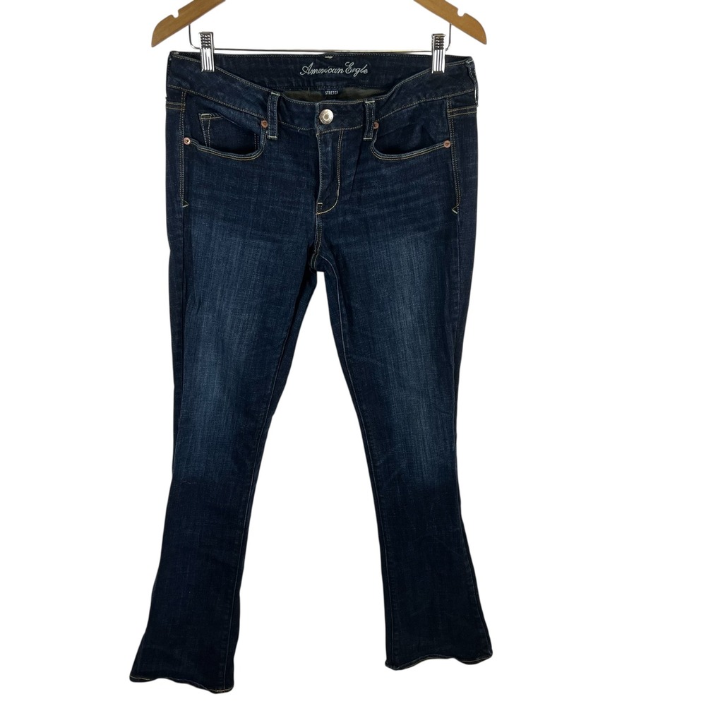 American Eagle Stretch Bootcut‎ Jeans Dark Wash Sequin Back Pocket Size 12 Tall